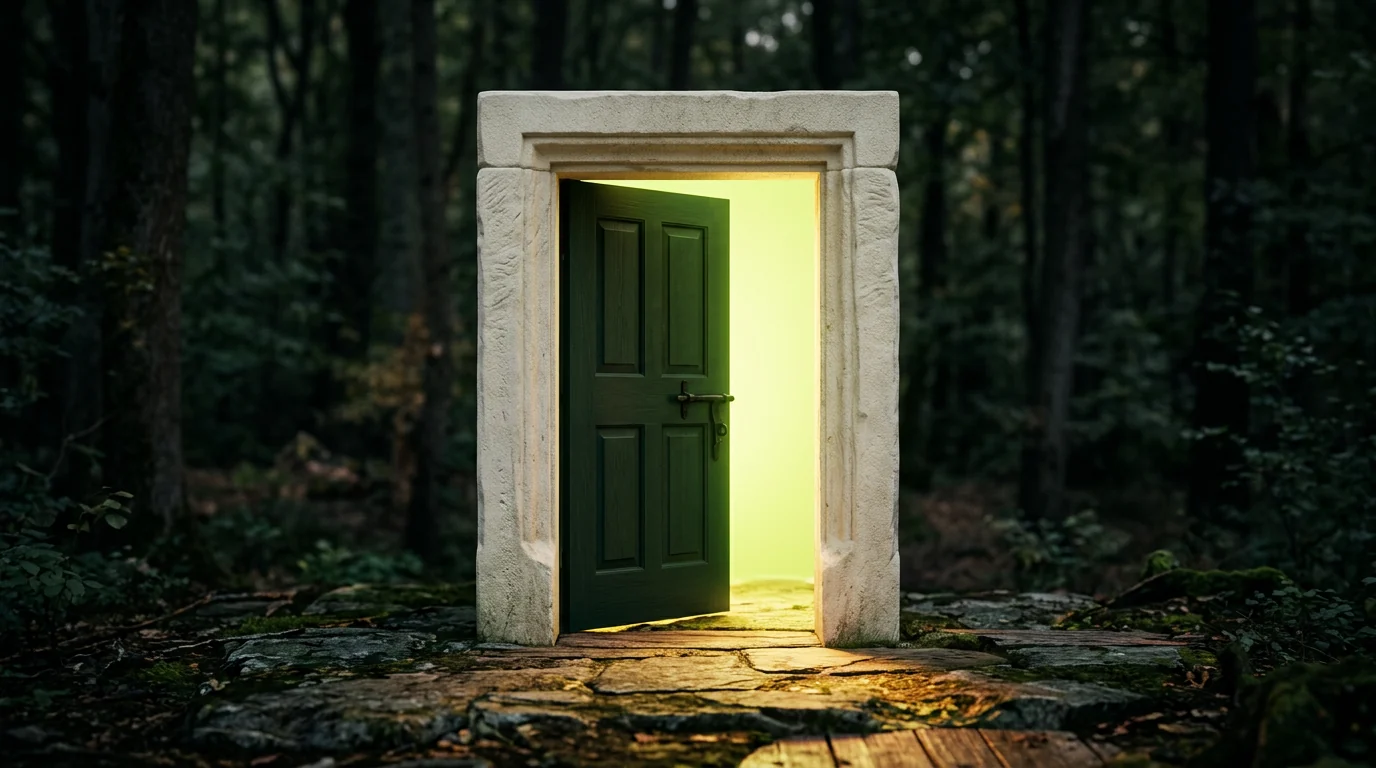 Pintu hijau bercahaya sebagai ilustrasi tujuan panduan