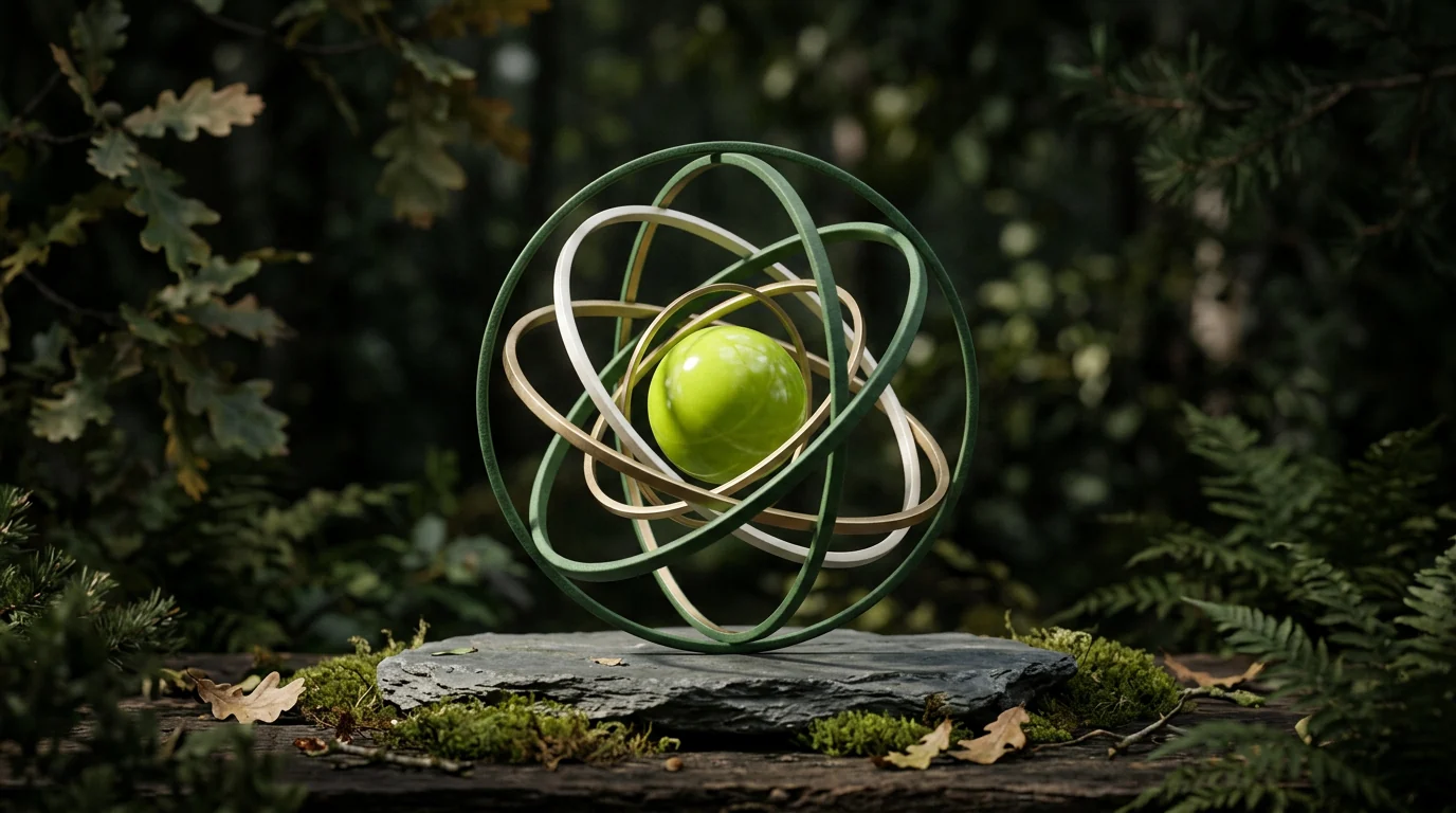 Orbit tiga dimensi mengelilingi bola hijau